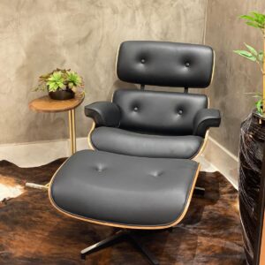 Poltrona Charles Eames com banqueta - Couro Ecológico