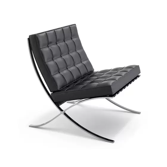 Poltrona Barcelona - Cromada - Couro sintético preto