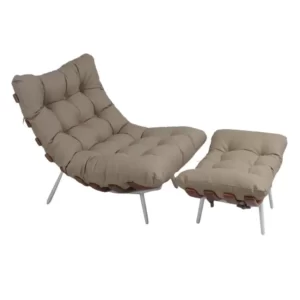 POLTRONA COM BANQUETA COSTELA - COURO NATURAL